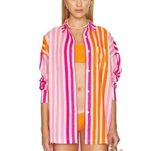NWT Beach Riot Alexa Top - Pink & Orange Striped Swim Coverup